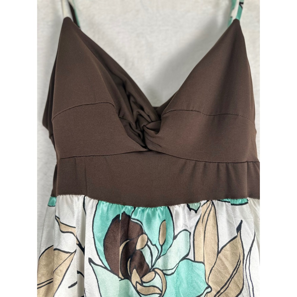 Candie's Y2K Floral Maxi Dress XL Brown Aqua Empire Waist Satin 2000s Boho Indie - Picture 6 of 11